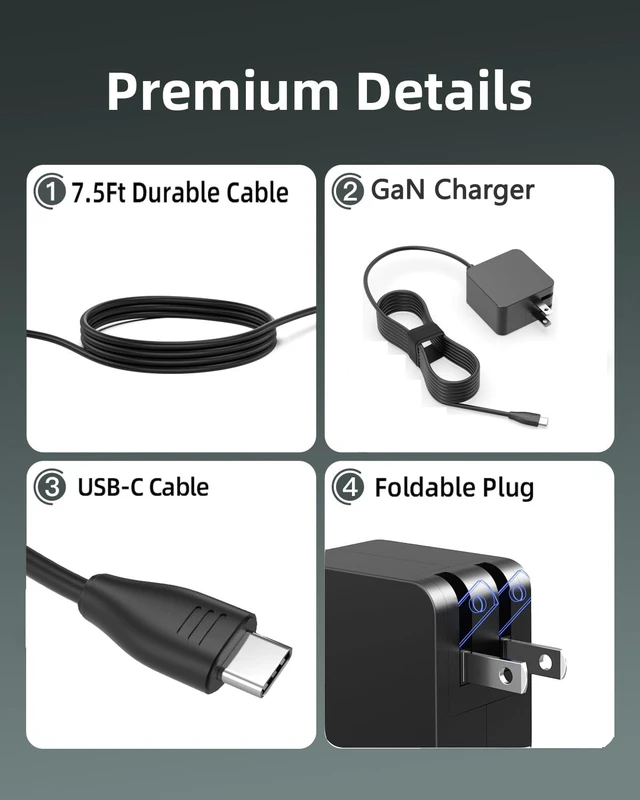 Alt view image 5 of 5 - Superer 65W GaN USB-C Charger Fit for Dell Latitude 5320 5420 5520 3330 3430 3530 3440 3540 3450 3550 3120 3140 2-in-1, Pro 13 14 16 Plus Laptop - Type C AC Adapter, Includes 2 DC Adapter Tips