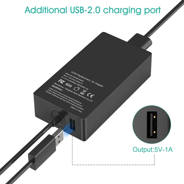 Alt view image 2 of 5 - Microsoft Laptop ChargerSurface Book 3 Charger 127W 15V 8A AC Power Supply Adapter Compatible with Surface Pro X 7 6 5 4 3, Surface Book 3 2 1, Surface Laptop 4 3 2 1 and Surface Go Power Cord