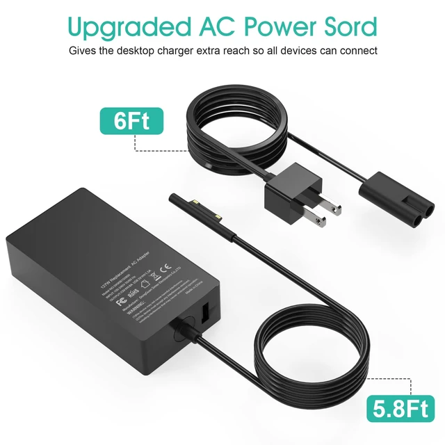Alt view image 4 of 5 - Microsoft Laptop ChargerSurface Book 3 Charger 127W 15V 8A AC Power Supply Adapter Compatible with Surface Pro X 7 6 5 4 3, Surface Book 3 2 1, Surface Laptop 4 3 2 1 and Surface Go Power Cord