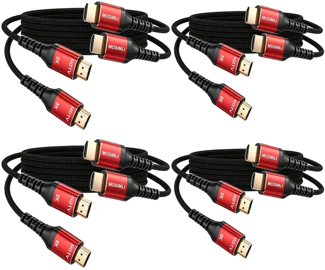 Main image of MOSIMLI 8K HDMI Cable 3FT 8Pack, 48Gbps HDMI 2.1 Cord, Red Aluminum Braided