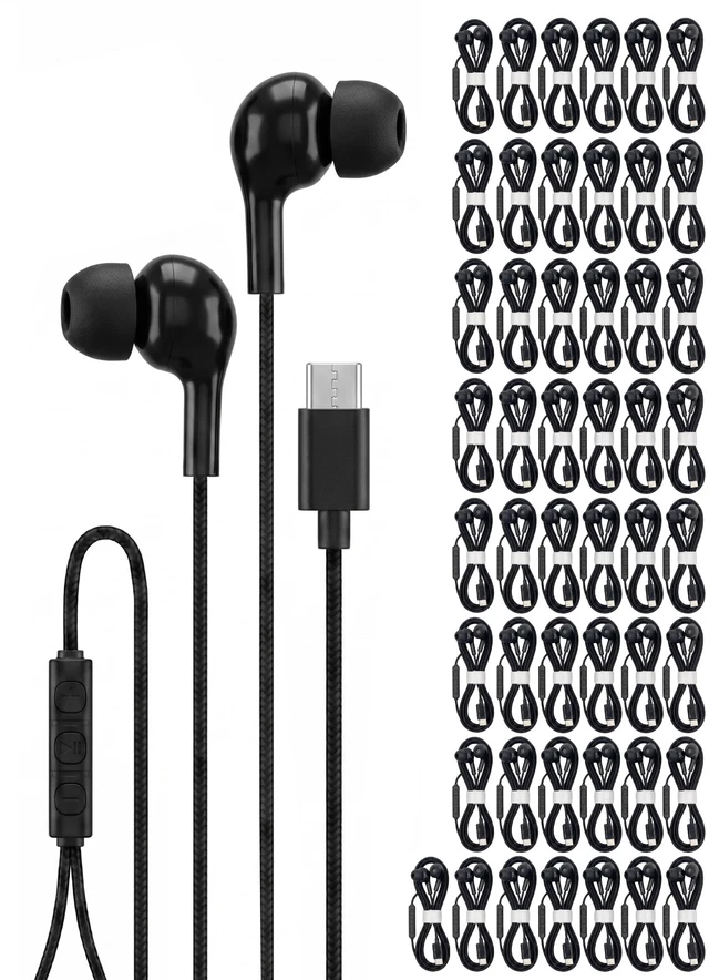 Main image of Onyx 50 Pack Bulk USB C Headphones with Mic, Onyx Type C Wired Earbuds Noise Cancelling Earphones for iPhone 17/16/15 Pro Max Plus, iPad Pro, Galaxy S26/S25/S24, Pixel 10/9, Kindle Fire Max 11, Black