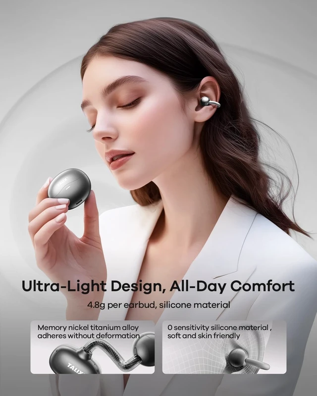 Alt view image 2 of 5 - TALIX Ultra Open Ear Earbuds X6, Clip-On Headphone with Directional Sound, Ultra-Light Comfort Fit, Bluetooth 5.4 Wireless Earbuds, 26H Playtime, Spatial Sound, for Running, Workout & Daily Use