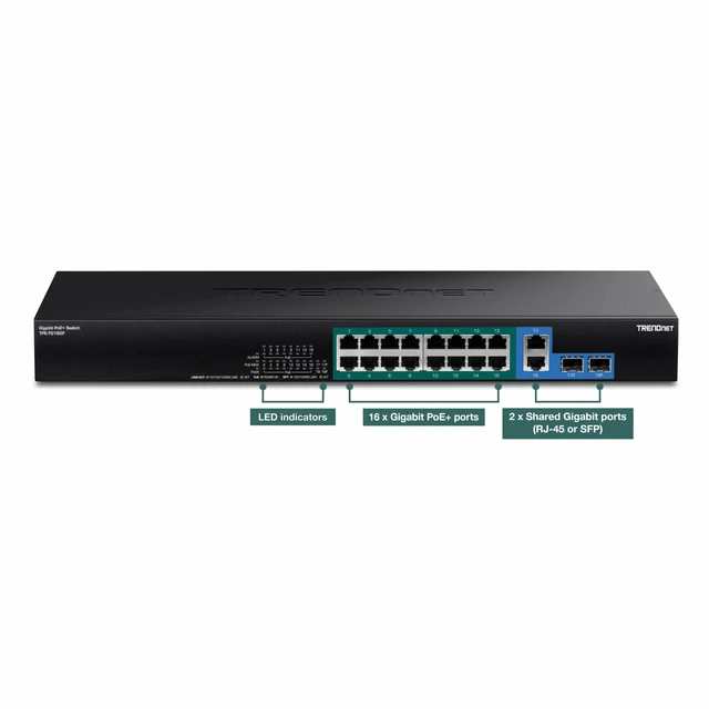 Alt view image 3 of 5 - TRENDnet 18-Port Gigabit PoE+ Switch, TPE-TG182F, Lifetime Protection