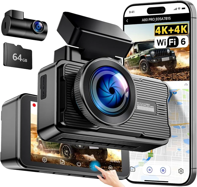 Main image of 4K+4K Dash Cam Front and Rear, 20 Mbps+ Ethernet Transfer & Stable WiFi 6, Touch Screen Dash Camera for Cars with GPS, G-Sensor,Night Vision, 24H Parking Mode, Support 1TB(A80Pro)
