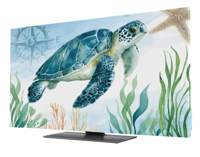 Main image of Ueplerts Indoor Elastic TV Cover, Sea Turtle Coastal Dust Proof TV Screen Slipcover Protection, Summer Beach Nautical Starfish Compass Stretch Waterproof Monitor Fitted 55" TV Covers for Inside