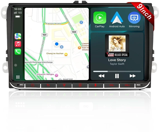Main image of cogamichi Car Radio for Volkswagen VW Golf MK5 MK6 Jetta Beetle Passat Sharan Tiguan Touran Seat Polo with Wireless Carplay & Android Auto, 9 inch VW Stereo Touch Screen with FM AM Radio (9 inc
