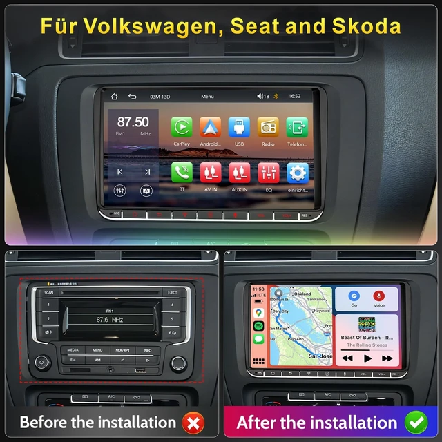 Alt view image 3 of 5 - cogamichi Car Radio for Volkswagen VW Golf MK5 MK6 Jetta Beetle Passat Sharan Tiguan Touran Seat Polo with Wireless Carplay & Android Auto, 9 inch VW Stereo Touch Screen with FM AM Radio (9 inc