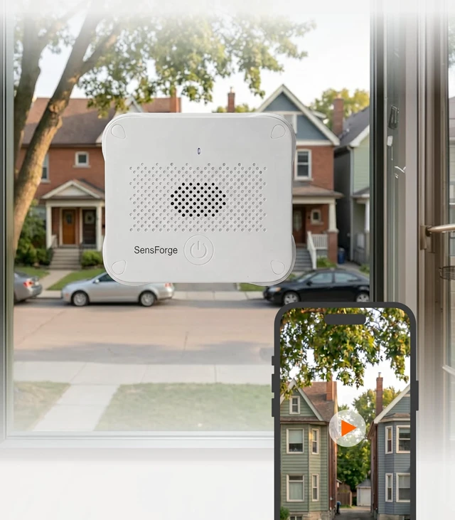 Main image of SensForge Wireless Indoor Window Security Camera, Anti-Glare, 1080P HD, Dual-Band 2.4GHz & 5GHz WiFi, Smart AI Human, Vehicle & Animal Detection, Two-Way Talk, Easy No-Drill Installation