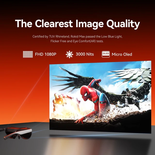 Alt view image 2 of 4 - Rokid Max 2 AR Glasses Silver, 215" Micro-OLED, 50 FOV, 600 Nits