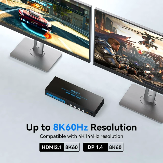 Alt view image 5 of 5 - 8K@60Hz Displayport HDMI KVM Switch 2 Monitors 4 Computers 4K144Hz USB3.0 KVM Switch Dual Monitor for 4 Computers Share 2 Monitors and 4 USB Devices Support Extended/Copy Mode with Desktop Controller