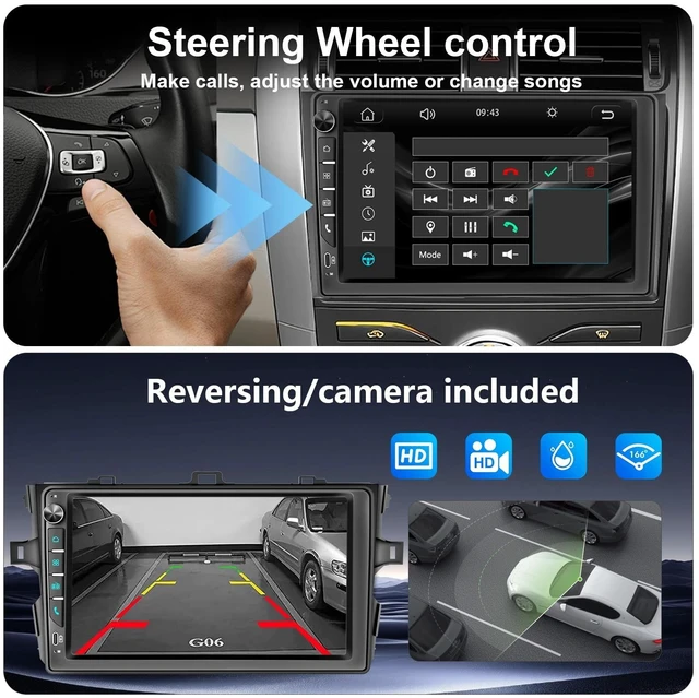 Alt view image 5 of 5 - 9 inch Touchscreen Car Radio Stereo for Toyota Corolla 2009-2013 Wireless Carplay Android Auto Navi Volume Knob Backup Camera SWC