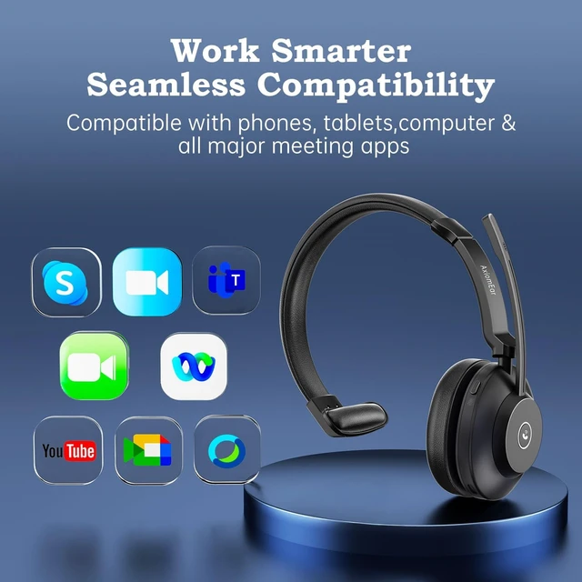 Alt view image 5 of 5 - AxiomEar Bluetooth Wireless Headset with Mic for Work, Advanced Noise Reduction Microphone, Clear Calls - Comfortable On-Ear Headphones, Bluetooth 5.3, Applicable to Laptop, PC, Zoom, Office, P