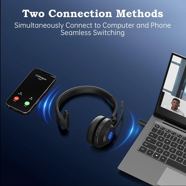 Alt view image 4 of 5 - AxiomEar Bluetooth Wireless Headset with Mic for Work, Advanced Noise Reduction Microphone, Clear Calls - Comfortable On-Ear Headphones, Bluetooth 5.3, Applicable to Laptop, PC, Zoom, Office, P