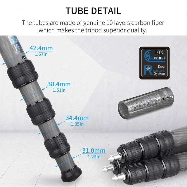 Alt view image 5 of 5 - Carbon Fiber Tripod INNOREL ST424C Professional Heavy Duty Camera Stand with 75mm Bowl Adapter 42.4mm Tube, Max Load 92.6lbs/42kg,Max Height 66.9in/170cm for DSLR Camcorder Travel Shooting Bowl Tripod