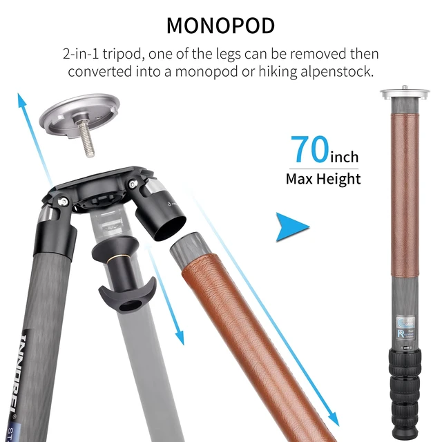 Alt view image 4 of 5 - Carbon Fiber Tripod INNOREL ST424C Professional Heavy Duty Camera Stand with 75mm Bowl Adapter 42.4mm Tube, Max Load 92.6lbs/42kg,Max Height 66.9in/170cm for DSLR Camcorder Travel Shooting Bowl Tripod