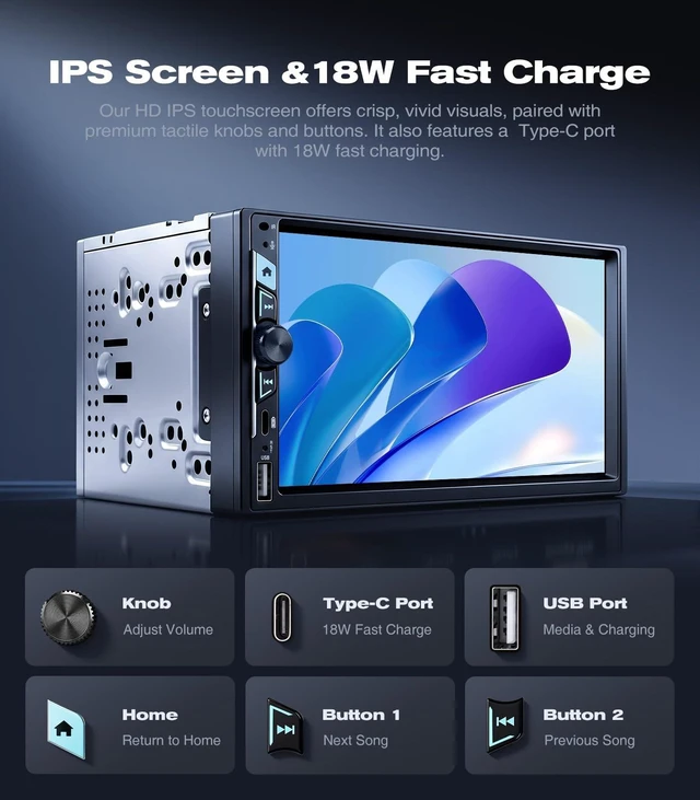 Alt view image 4 of 5 - AINAVI 7" Double Din Car Radio Stereo CarPlay Linux OS