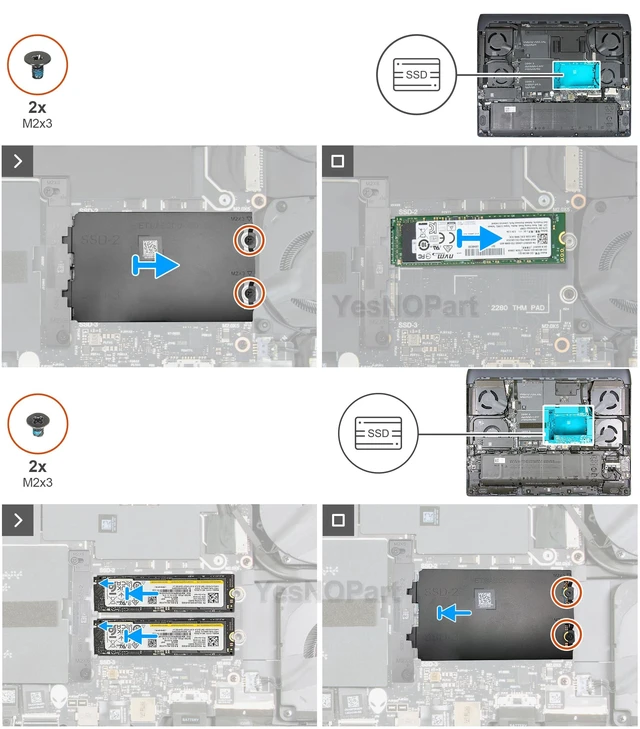 Alt view image 3 of 5 - YesNOPart M.2 2280 SSD Thermal Pad Heatsink 2MN6R with Support Bracket P6NY8 Replacement for Dell Alienware 16 18 Area-51 AA16250 AA18250