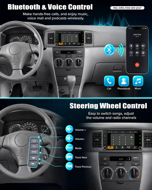 Alt view image 4 of 5 - SIXTOP Car Stereo Radio for Toyota Corolla/Toyota RAV4/Camry/Tundra/Sequoia/ 4Runner Wireless Apple CarPlay Android Auto 7 Inch HD Touch Screen Bluetooth FM/AM Mirror Link EQ USB SWC Backup Cam