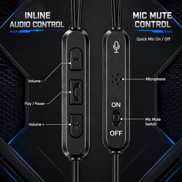 Alt view image 3 of 5 - Rosmas Wired Gaming Earbuds, Dual Mic, Detachable Boom Mic, 3.5mm Plug