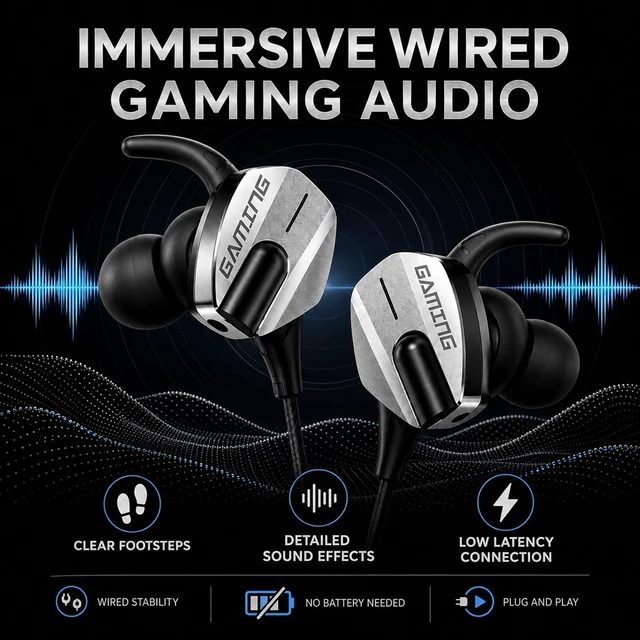 Alt view image 4 of 5 - Rosmas Wired Gaming Earbuds, Dual Mic, Detachable Boom Mic, 3.5mm Plug