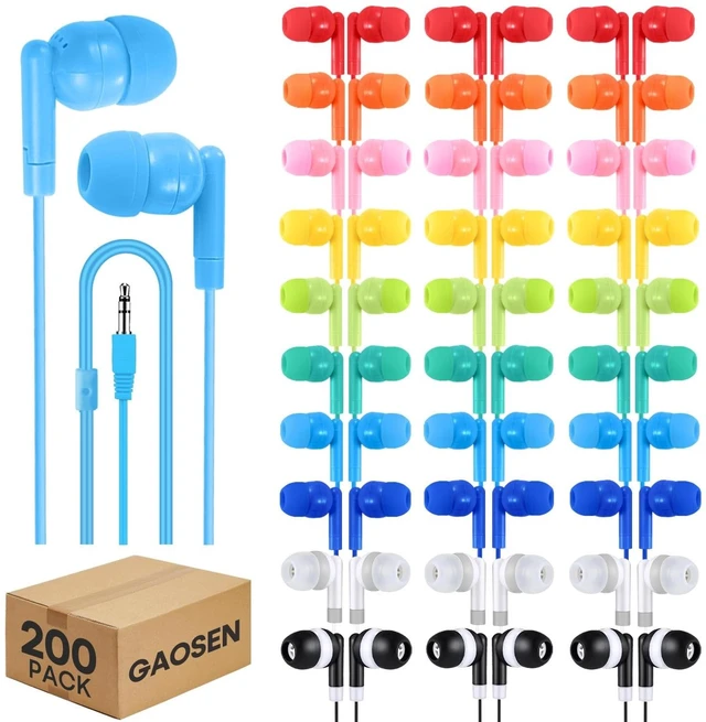 Main image of Gaosen 200 Pack Wholesale Bulk Headphones for Kids School Students Children, Multi Colored Class Set Durable Earphones for Teens Children Gift and Adult Individually Bagged(200 Mixed)