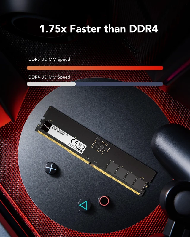 Alt view image 4 of 5 - Lexar UDIMM 8GB DDR5 RAM 5600 MHz, 288-Pin DDR5 UDIMM Computer RAM, High-Performance Gaming DRAM U-DIMM for PC Memory/Computer Memory, 1.1V, CL46-45-45-90 (LD5U08G56C46ST-BGS)
