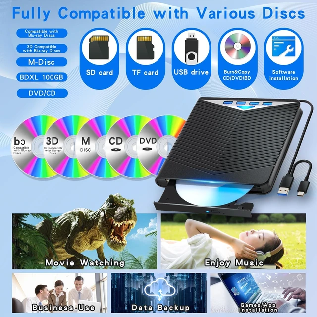 Alt view image 5 of 5 - Dainty 7-in-1External Blu ray Drive Read/Write with Bluray Burner USB 3.0/Type-C Compatible with/Windows7-11 Mac OS Support for BD/DVD Drive, Windows 7-11 & Mac/PC M-DISC(Black)