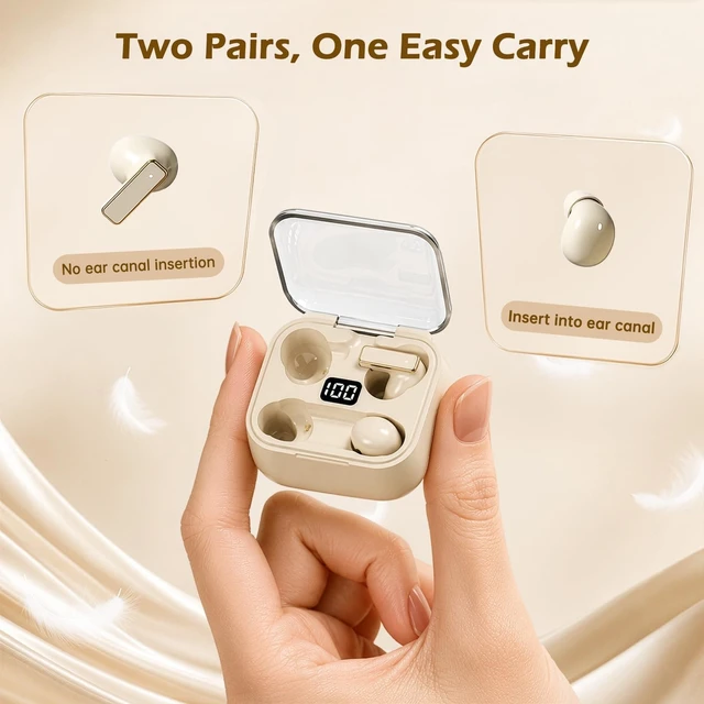 Alt view image 2 of 5 - Xmenha 2 Pairs Mini Small Invisible Earbuds Wireless Bluetooth Sleep Invisible Ear Buds Smallest Headphones Low Profile Tiny Micro Small Hidden Discreet Earbuds for Work Sleeping