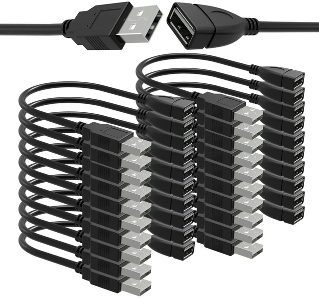 Main image of SaiTech IT 20 Pack USB 2.0 Male to Female Extension Cable 6 inch Black