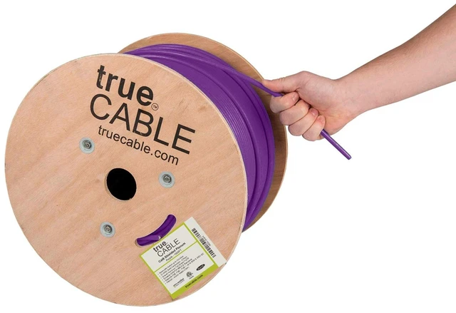 Main image of TRUE CABLE Cat6 Plenum Shielded (CMP), 1000ft, Purple, 23AWG Solid Bare Copper, 550MHz, PoE++ (4PPoE), ETL Listed, Overall Aluminum Foil Shield (F/UTP), Bulk Ethernet Cable