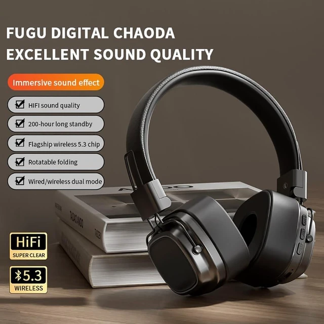 Alt view image 2 of 5 - CR-8 Retro Bluetooth 5.3 Over-Ear Headphones, 15Hr Playtime, Built-in Mic, Type-C Charging, White (Black)