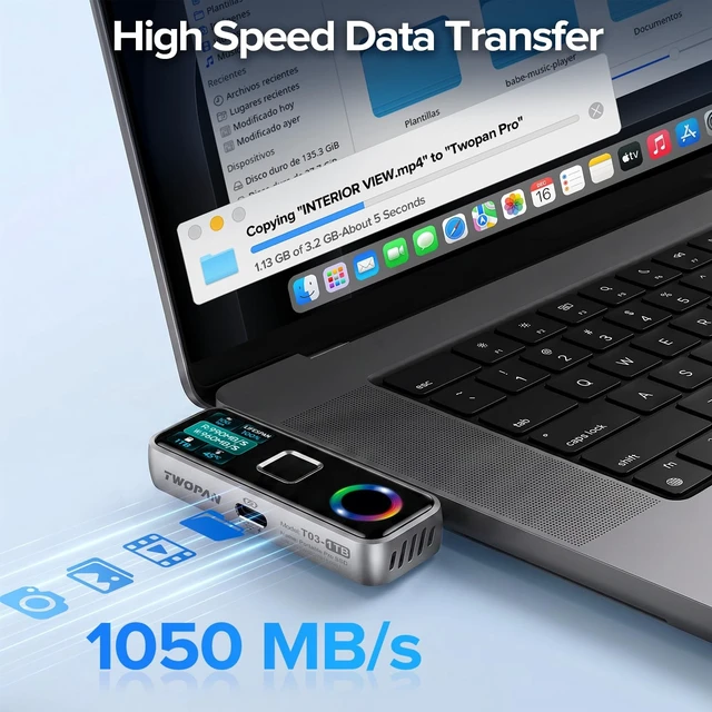 Alt view image 3 of 5 - TWOPAN 2TB Magsafe Pro SSD, Fingerprint, Cooling Fan, 40W PD, 990MB/s Read