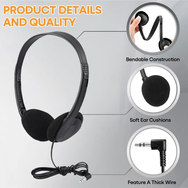 Alt view image 4 of 5 - Wensdo Kids Headphones Bulk 25 Pack for School Classroom K-12, Wholesale Wired Adjustable Headsets for Students Teens Children Gift and Adult (HY857,25 Black)