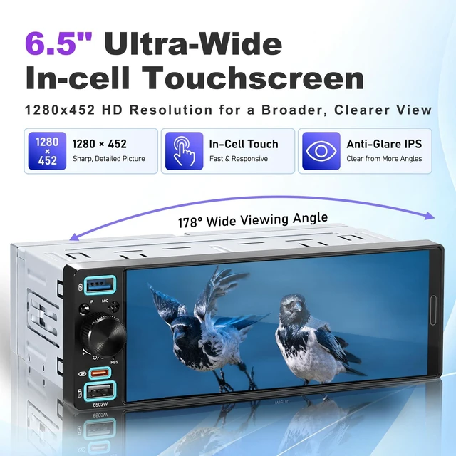 Alt view image 3 of 5 - 6.5" Single DIN Touchscreen Radio, Wireless CarPlay&Android Auto Car Radio