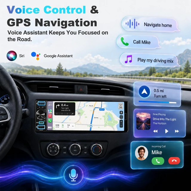 Alt view image 5 of 5 - 6.5" Single DIN Touchscreen Radio, Wireless CarPlay&Android Auto Car Radio