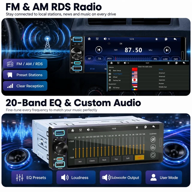 Alt view image 4 of 5 - 6.5" Single DIN Touchscreen Radio, Wireless CarPlay&Android Auto Car Radio