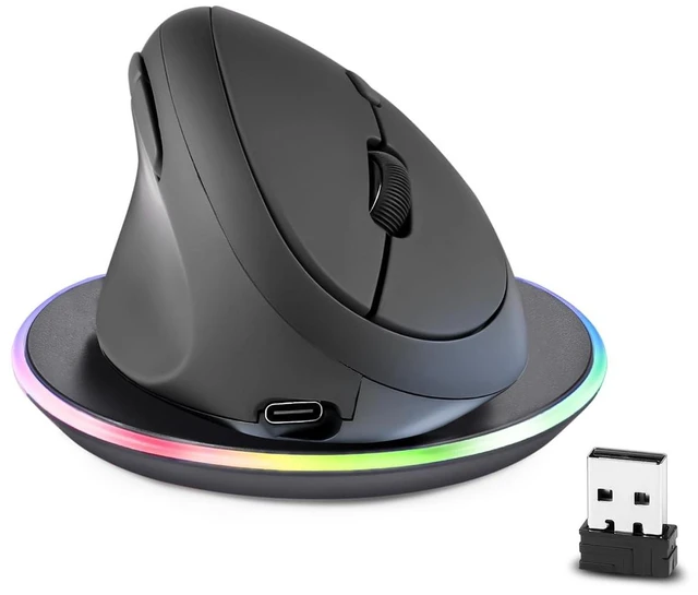 Main image of Perixx Perimice-719LRX, Left Handed Wireless Vertical Mouse - Duo Wired and Wireless Charging Feature - Charging Pad Included - Designed for Smaller Hands
