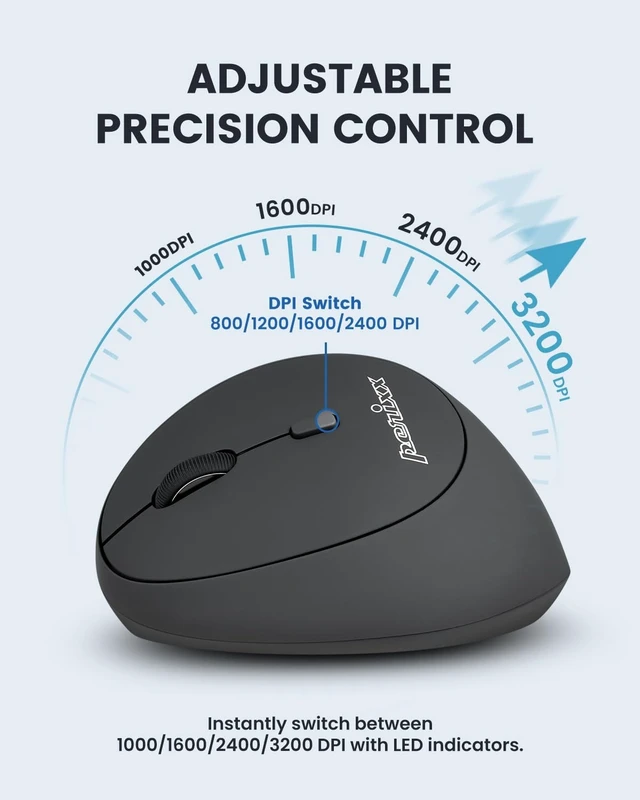Alt view image 5 of 5 - Perixx Perimice-719LRX, Left Handed Wireless Vertical Mouse - Duo Wired and Wireless Charging Feature - Charging Pad Included - Designed for Smaller Hands