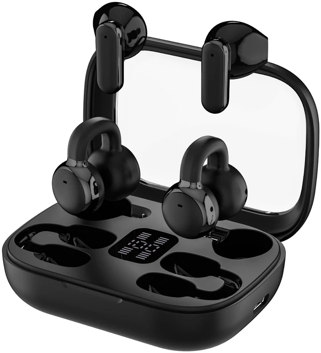 Main image of RCA EarSwitch Pro 4-in-1 Duo TWS Wireless Earbuds, Bluetooth 5.4 Open-Ear & in-Ear Dual Buds with LED Charging Case, Touch Control, Built-in Mic, 6H Playtime for Sport & Office (Black)