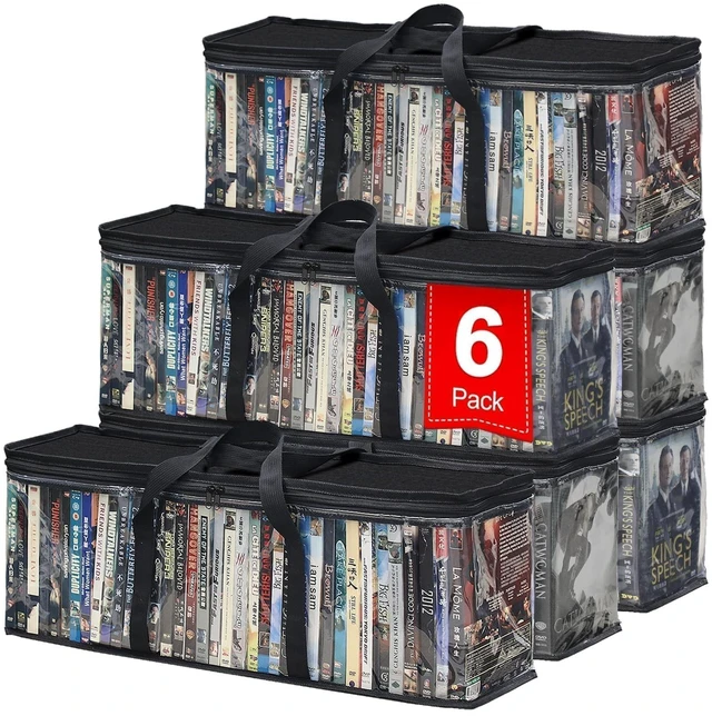 Main image of Salajory 6-Pack Clear Blu-ray/DVD Storage Bags with Zipper & Handles