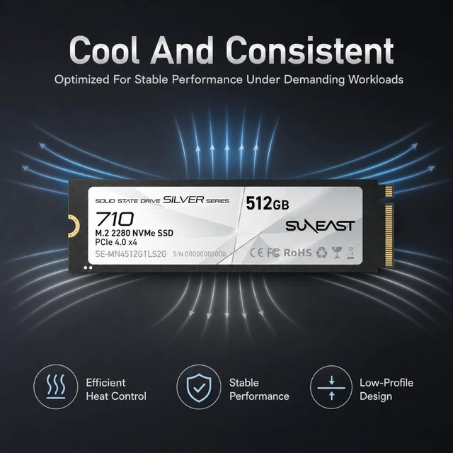Alt view image 3 of 5 - SUNEAST 512GB M.2 2280 NVMe Gen4x4 Internal SSD,Up to 6320MB/s Read