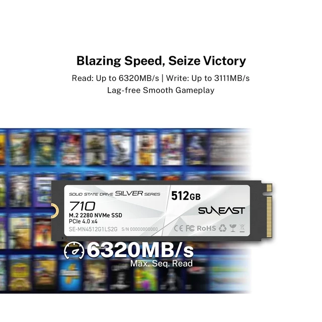 Alt view image 2 of 5 - SUNEAST 512GB M.2 2280 NVMe Gen4x4 Internal SSD,Up to 6320MB/s Read