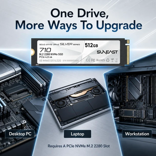 Alt view image 5 of 5 - SUNEAST 512GB M.2 2280 NVMe Gen4x4 Internal SSD,Up to 6320MB/s Read