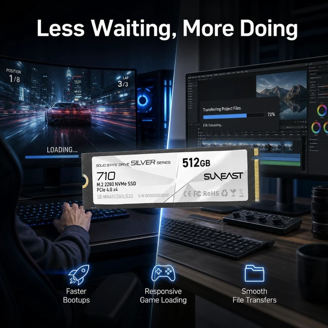 Alt view image 4 of 5 - SUNEAST 512GB M.2 2280 NVMe Gen4x4 Internal SSD,Up to 6320MB/s Read