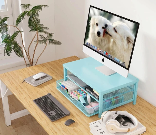Alt view image 4 of 5 - OPNICE Computer Monitor Stand Riser, Desk Organizer with Drawer, Printer & Laptop Stand, Office Desk Accessories & Workspace Desktop Organizers Storage for Office Supplies(Blue)