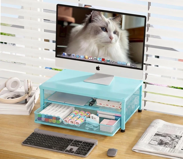 Alt view image 5 of 5 - OPNICE Computer Monitor Stand Riser, Desk Organizer with Drawer, Printer & Laptop Stand, Office Desk Accessories & Workspace Desktop Organizers Storage for Office Supplies(Blue)