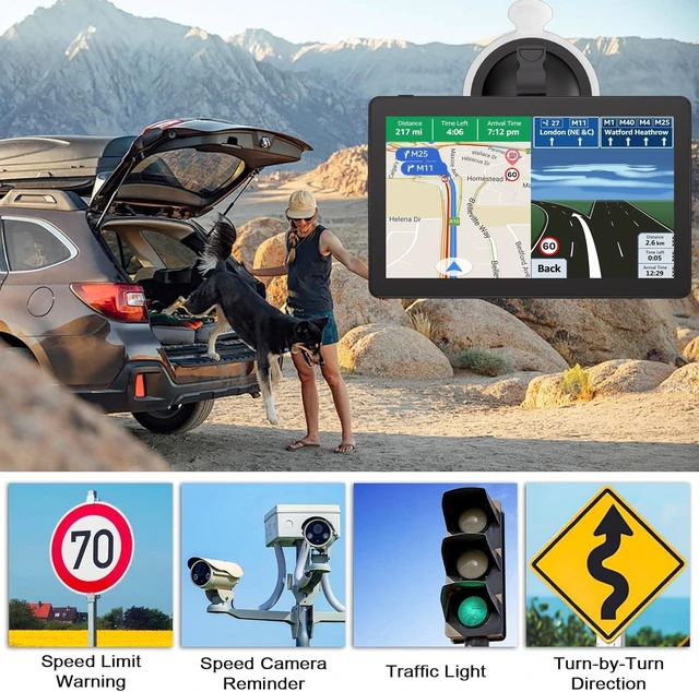 Alt view image 5 of 5 - GPS Navigation for Car, 2026 Map 9 inch Touch Screen Car GPS 256-16GB, Voice Turn Direction Guidance, Support Speed and Red Light Warning, Pre-Installed North America Lifetime map Free Update