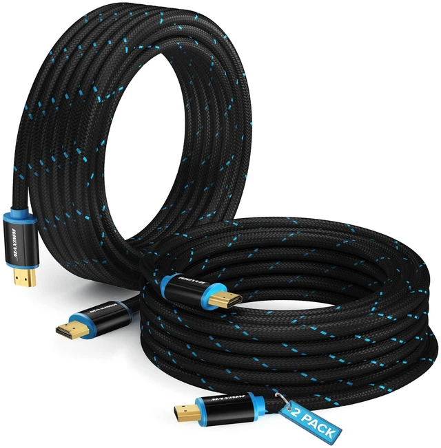 Main image of Maximm HDMI Cable 4K 12 Ft, 2-Pack, Braided, 18 Gbps, Gold-Plated
