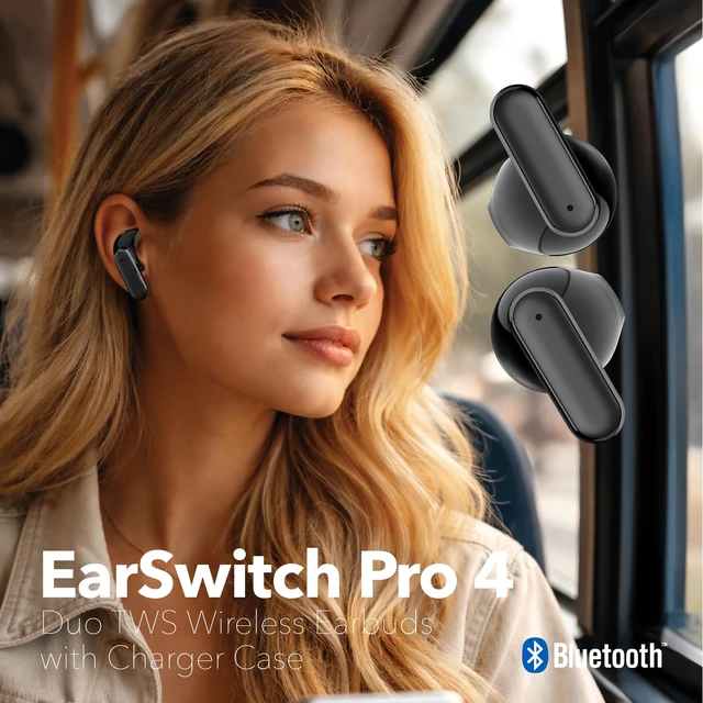 Alt view image 5 of 5 - RCA EarSwitch Pro 4-in-1 Duo TWS Wireless Earbuds, Bluetooth 5.4 Open-Ear & in-Ear Dual Buds with LED Charging Case, Touch Control, Built-in Mic, 6H Playtime for Sport & Office (Black)