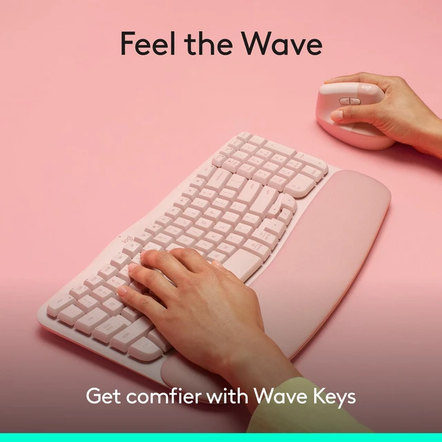 Alt view image 2 of 5 - Logitech Wave Keys Ergonomic Wireless Keyboard with Palm Rest - Rose